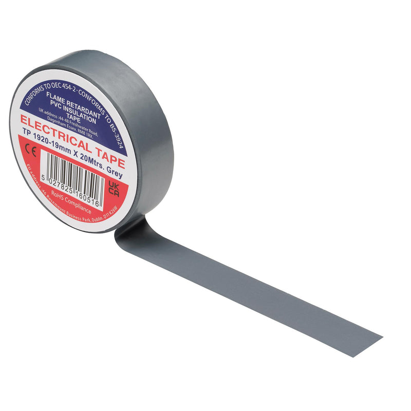 Draper 29527 Grey PVC Electrical Insulation Tape, 19mm x 20m (Pack of 10)
