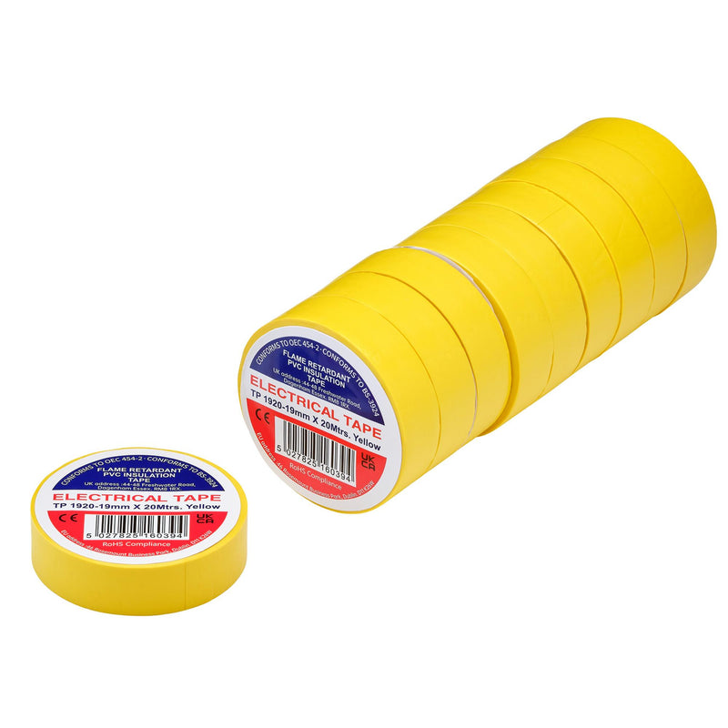 Draper 29531 Yellow PVC Electrical Insulation Tape, 19mm x 20m (Pack of 10)