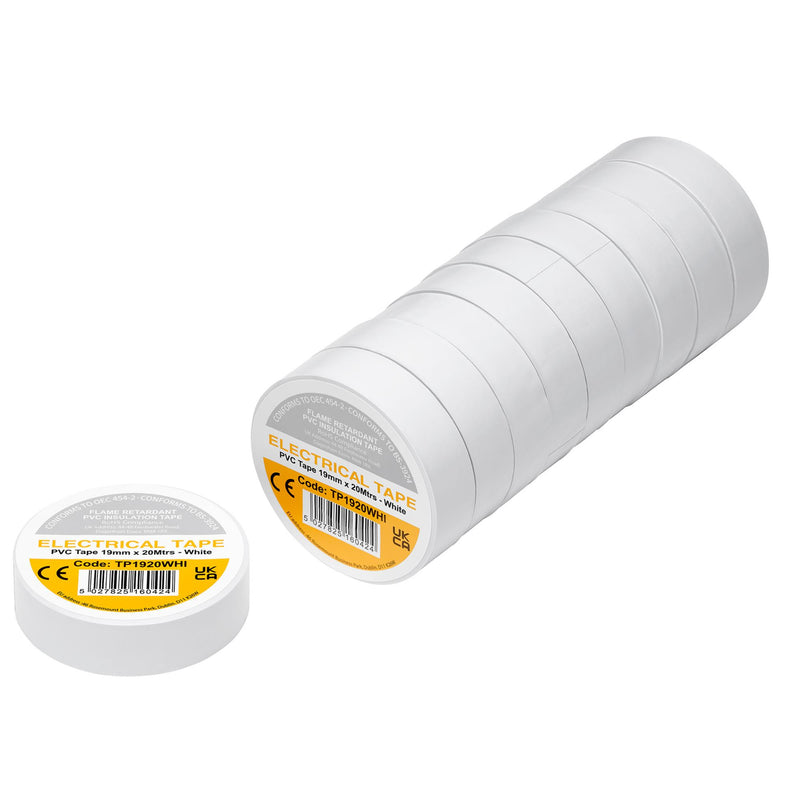 Draper 29532 White PVC Electrical Insulation Tape, 19mm x 20m (Pack of 10)