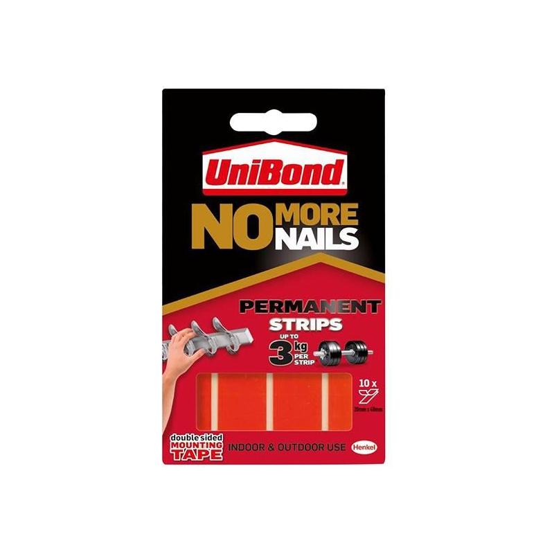 Unibond No More Nails Indoor & Outdoor Permanent Mounting Tape Strips (Pack of 10) UniBond - RockBottom Northampton