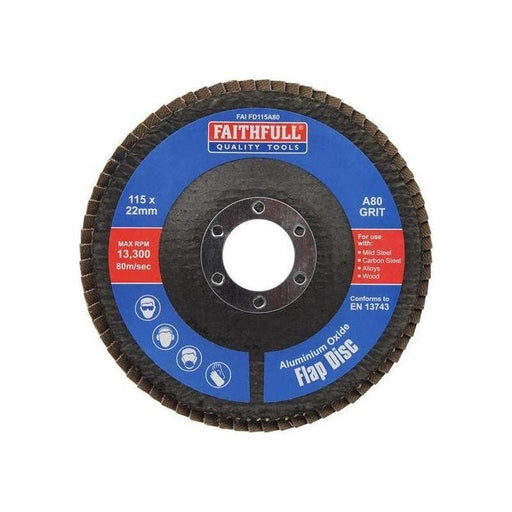 Faithfull Aluminium Oxide Flap Disc 115 x 22mm 80 Grit Faithfull - RockBottom Northampton