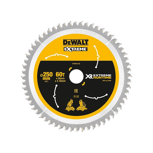 Dewalt Power Tools Extreme Runtime FlexVolt Mitre Saw Blade 250 x 30mm x 60T DeWALT Power Tools - RockBottom Northampton