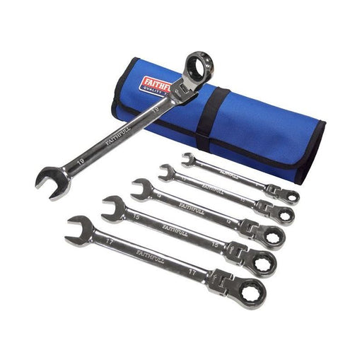 Faithfull Ratchet Combination Spanner Set in Tool Roll, 6 Piece Faithfull - RockBottom Northampton