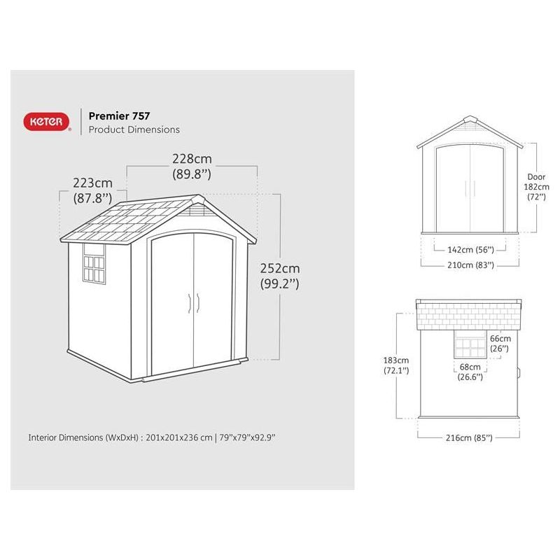 Keter Premier Shed Grey 7.5 x 7ft Keter - RockBottom Northampton