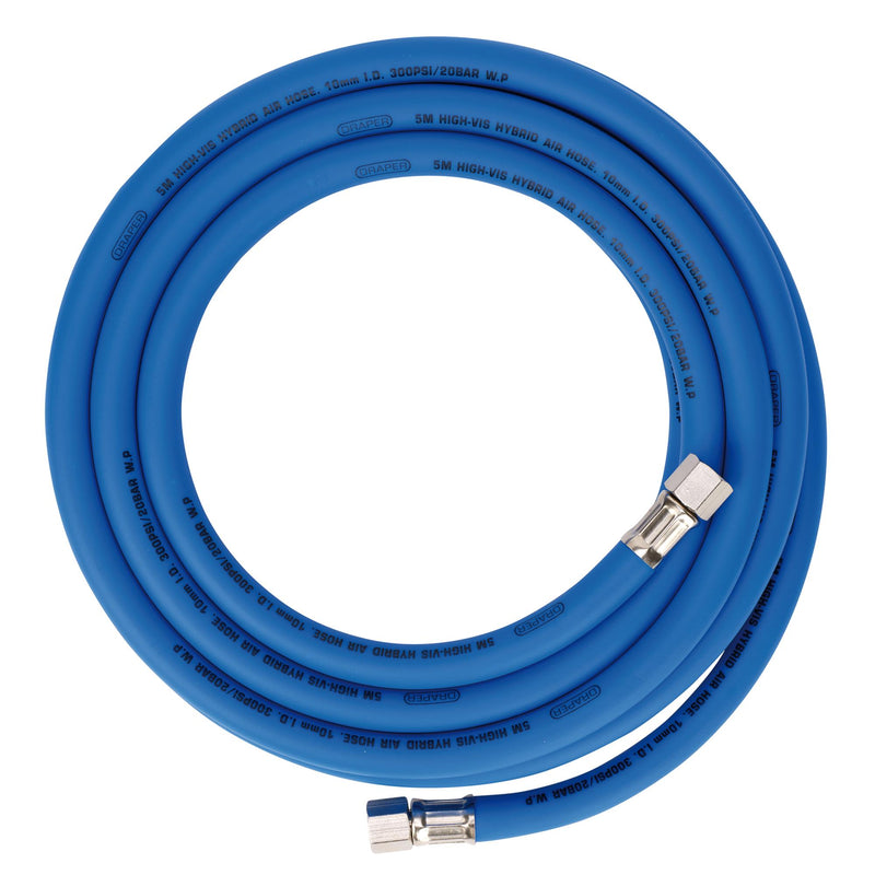 Draper 31727 High Visibility Hybrid Air Hose, 5m x 10mm, 1/4" BSP, Blue