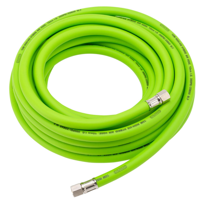 Draper 31729 High Visibility Hybrid Air Hose, 10m x 10mm, 1/4" BSP, Green