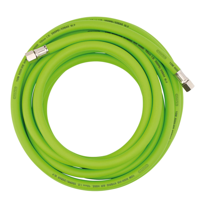 Draper 31729 High Visibility Hybrid Air Hose, 10m x 10mm, 1/4" BSP, Green