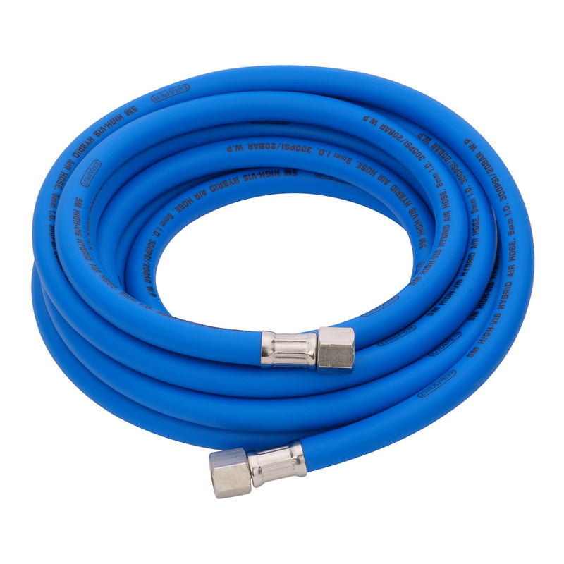 Draper 31733 High Visibility Hybrid Air Hose, 5m x 8mm, 1/4" BSP, Blue