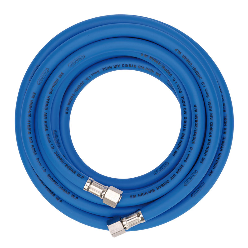 Draper 31733 High Visibility Hybrid Air Hose, 5m x 8mm, 1/4" BSP, Blue