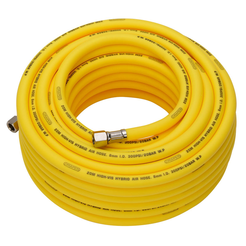 Draper 31736 High Visibility Hybrid Air Hose, 20m x 8mm, 1/4" BSP, Yellow