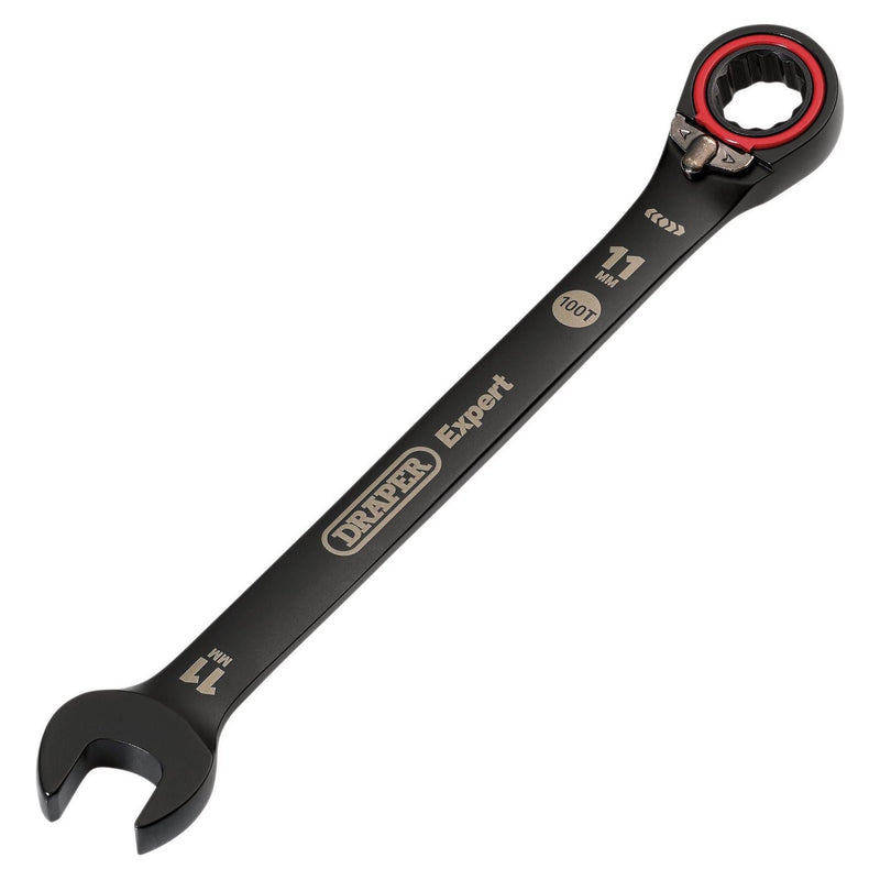 Draper Expert HI-TORQ Metric Reversible Ratchet Combination Spanner, 11mm, Black Draper - Town Tools