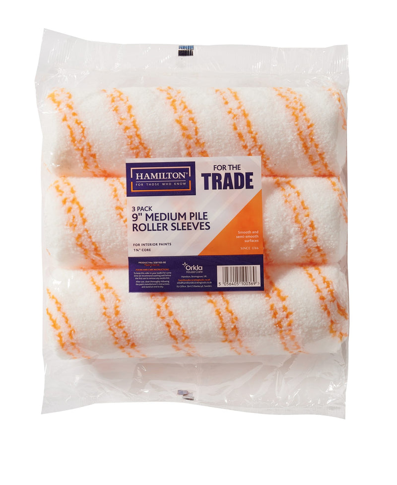Hamilton For The Trade Medium Pile 9″ Roller Sleeve – 3 Pack — Trade Pack of 10