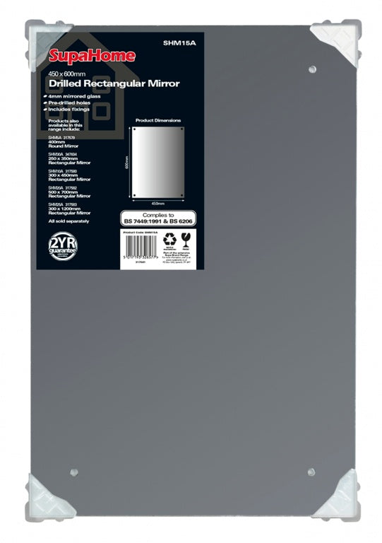 SupaHome Drilled Rectangular Mirror 450x600mm