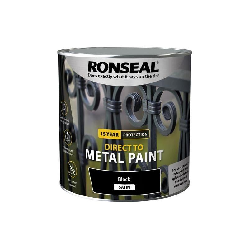 Ronseal Direct to Metal Paint Black Satin 2.5 litre Ronseal - RockBottom Nothampton