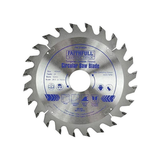 Faithfull TCT Circular Saw Blade 160 x 30mm x 24T POS Faithfull - RockBottom Northampton