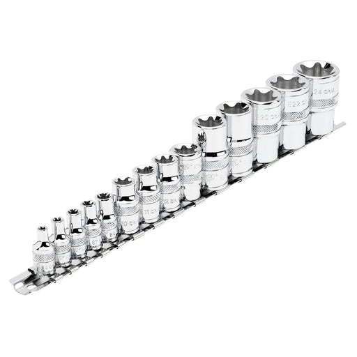 Draper 34415 Draper Expert TX-STAR® Socket Set on Rail, 1/4", 3/8" & 1/2" Sq. Dr. (14 Piece)