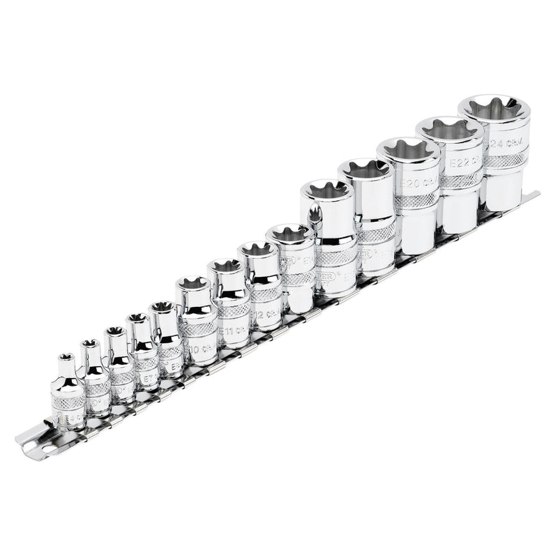 Draper 34415 Draper Expert TX-STAR® Socket Set on Rail, 1/4", 3/8" & 1/2" Sq. Dr. (14 Piece)