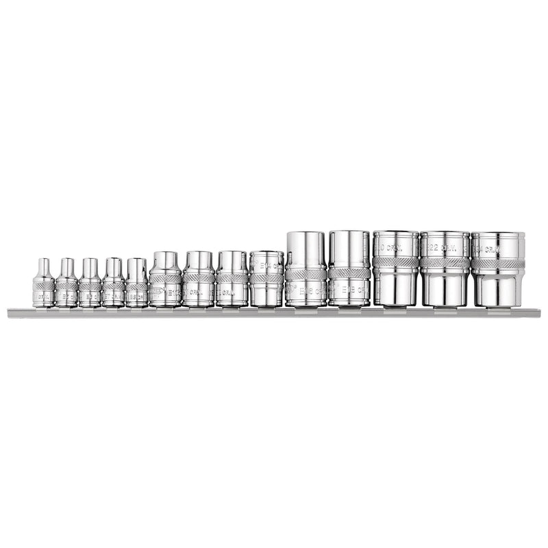Draper 34415 Draper Expert TX-STAR® Socket Set on Rail, 1/4", 3/8" & 1/2" Sq. Dr. (14 Piece)