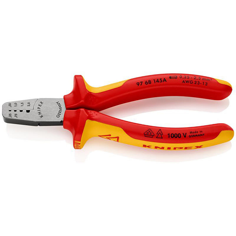 Draper 34651 KNIPEX 97 68 145 A VDE Crimping Pliers for Wire Ferrules, 145mm