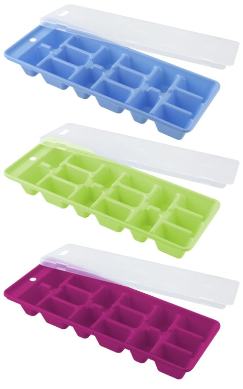 Fackelmann Ice Cube Tray With Cover Blue, Purple or Green