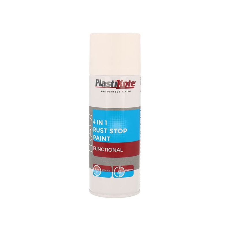 Plastikote Trade 4-in-1 Rust Stop Spray Paint White 400ml PlastiKote - RockBottom Nothampton