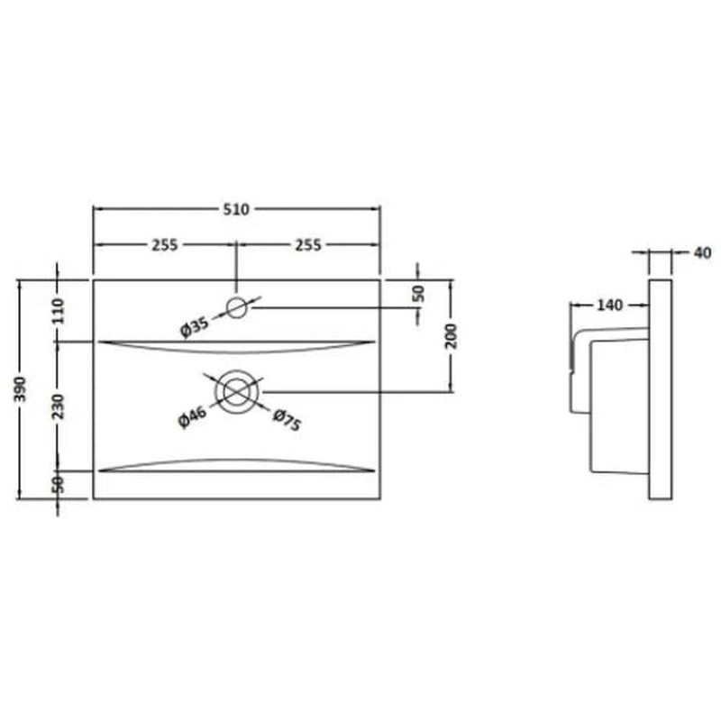 Fresssh Alba 500mm Mid Edge 1th Basin