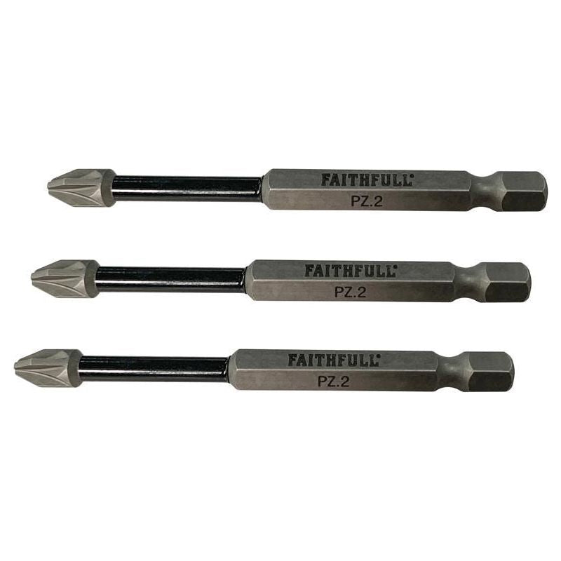 Faithfull Pozidriv Impact Screwdriver Bits PZ2 x 75mm (Pack 3) Faithfull - RockBottom Northampton