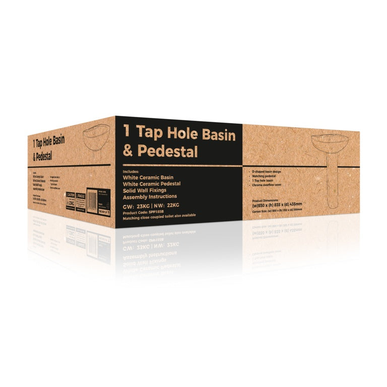 SupaPlumb Basin & Pedestal In A Box 1 Tap Hole