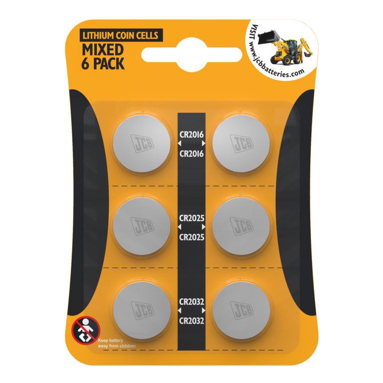 JCB Lithium 6 Pack Coin Cell 2 Each Of CR2032, 2025 and 2016