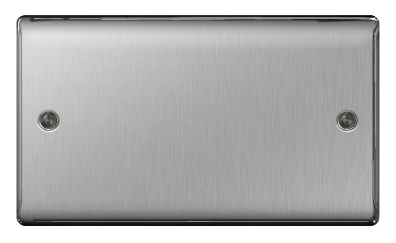 BG Brushed Steel Blank Plate 2 Gang