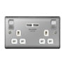 BG 13a 2 Gang Switch Socket & USB Brushed Steel With White Inserts