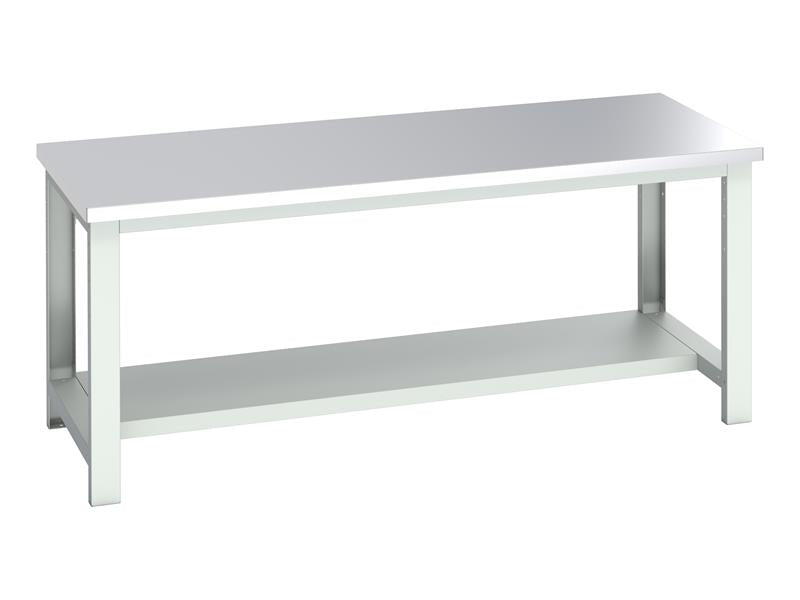 Bott Cubio Bench with Half Shelf, Stainless Steel Clad Top 2000 x 900mm