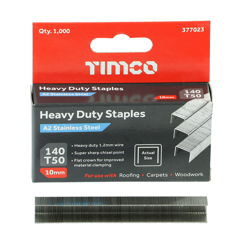 TIMCO Heavy Duty Chisel Point A2 Stainless Steel Staples - 10mm
