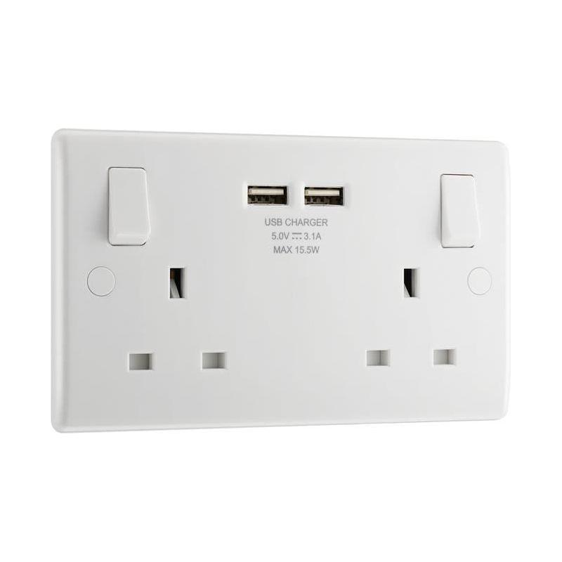 Masterplug Switched Socket 2-Gang 13A with 2 x USB Ports Masterplug - RockBottom Northampton