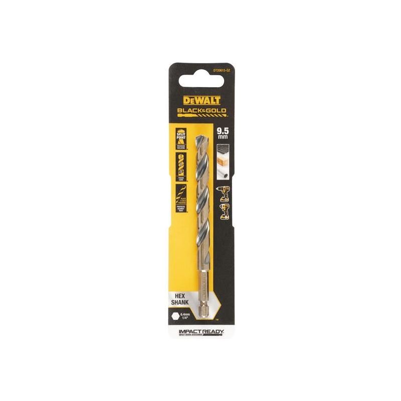 Dewalt Power Tools BLACK&GOLD Hex HSS-G Drill Bit 9.5mm DeWALT Power Tools - RockBottom Northampton