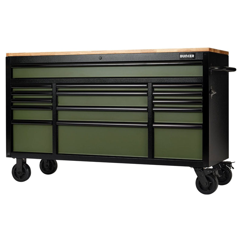 Draper Bunker 15 Drawer Workbench Roller Tool Cabinet, 61", Green Draper - Town Tools