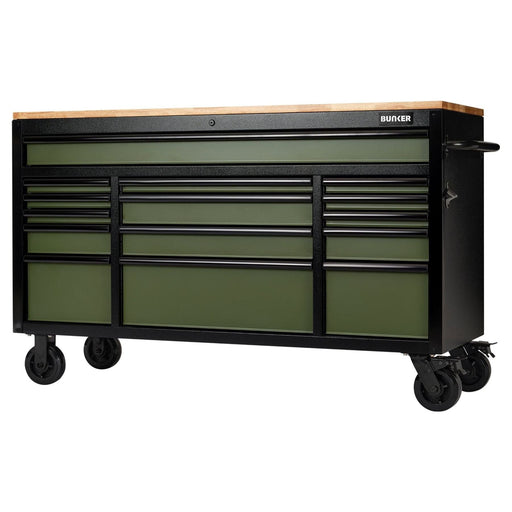 Draper Bunker 15 Drawer Workbench Roller Tool Cabinet, 61", Green Draper - Town Tools