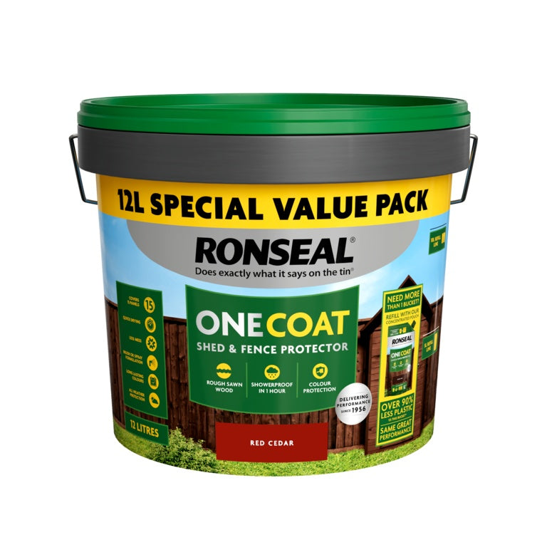 Ronseal One Coat Shed & Fence Protector 12L Red Cedar
