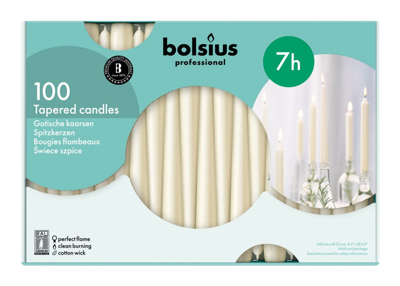 Bolsius Tapered Candles Box 100 Ivory