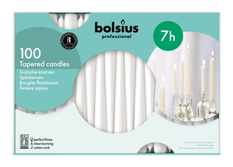 Bolsius Tapered Candles Box 100 White