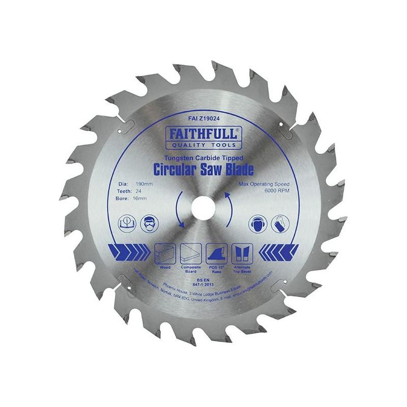 Faithfull TCT Circular Saw Blade 190 x 16mm x 24T POS Faithfull - RockBottom Northampton