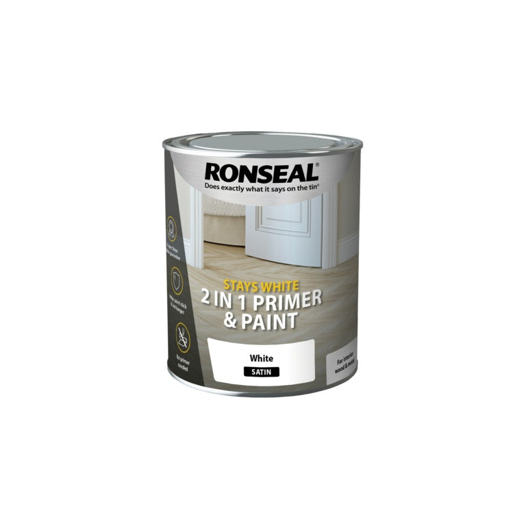 Ronseal Stays White 2in1 Primer & Paint 750ml White Satin