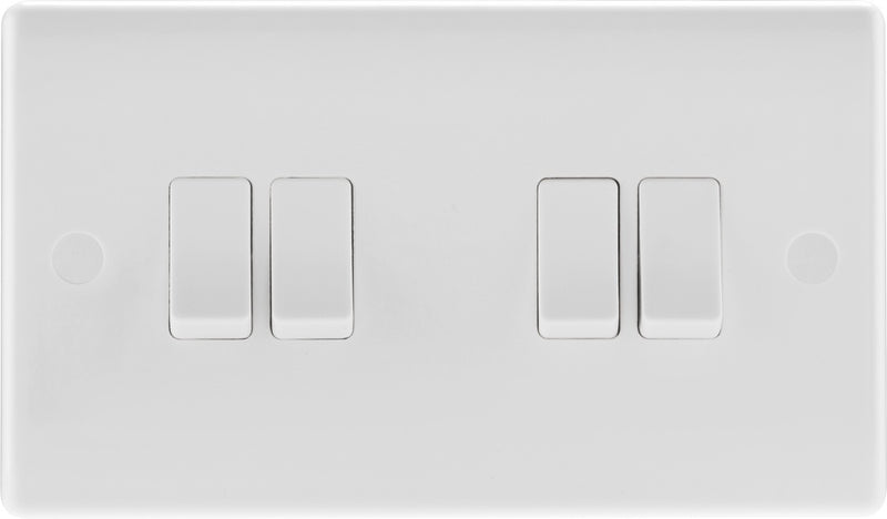 BG 2 Way White Round Edge Switch 10a 4 Gang
