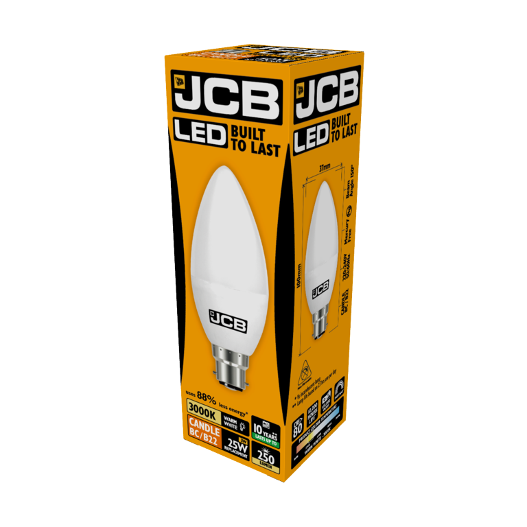 JCB LED Candle 250lm Opal 3w B22 3000k