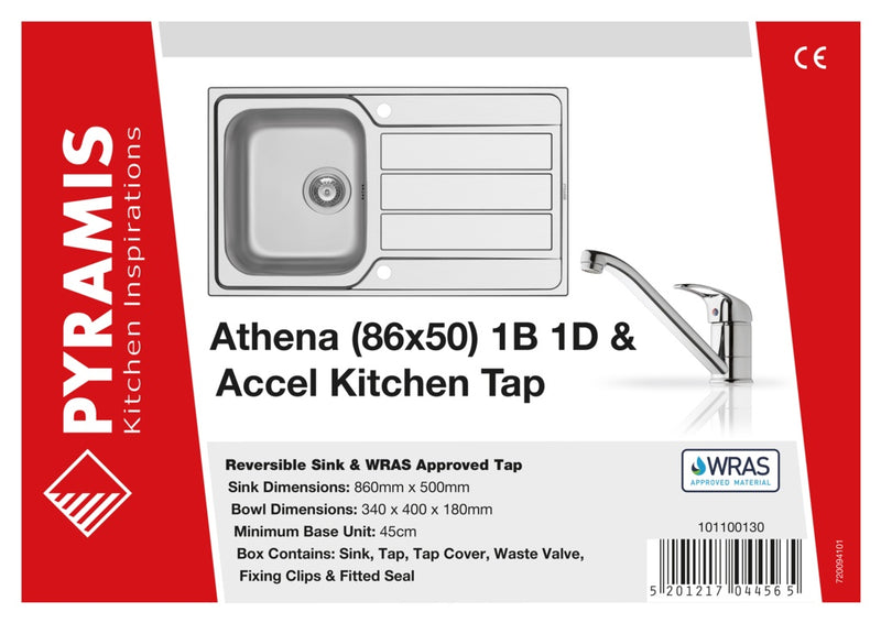 Pyramis Athena Stainless Steel Single Bowl Sink & Tap 860 x 500mm