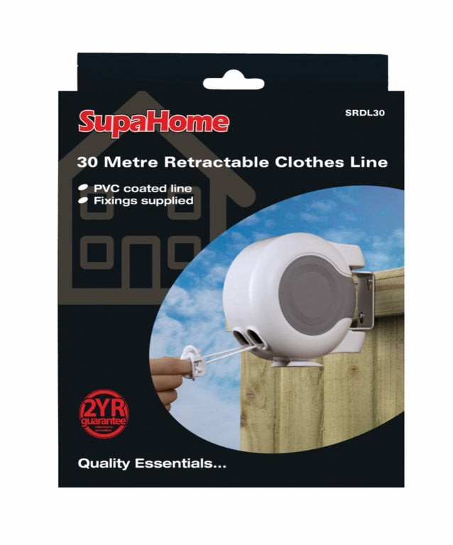 SupaHome Retractable Clothes Line 30m - Double Line Reel