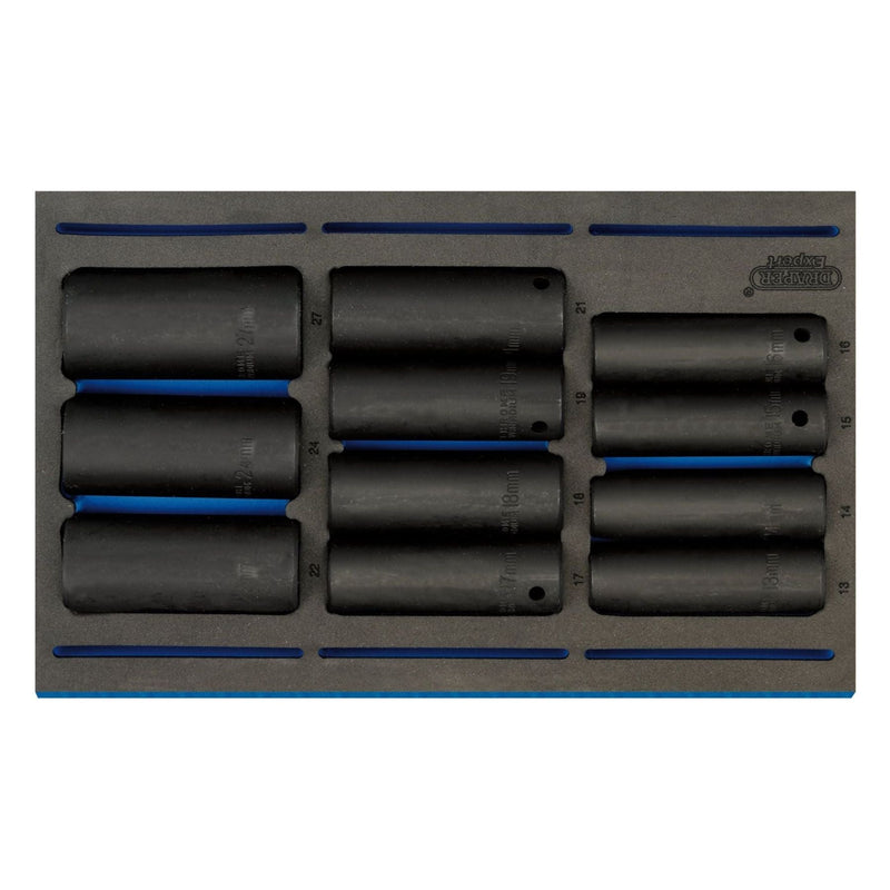 Draper Impact Socket Set in 1/4 Drawer EVA Insert Tray, 1/2" Sq. Dr. (11 Piece) Draper - Town Tools 