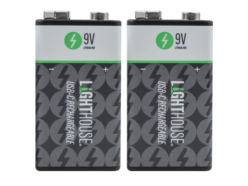 Lighthouse 9V USB-C Rechargeable Li-ion Battery Pack of 2