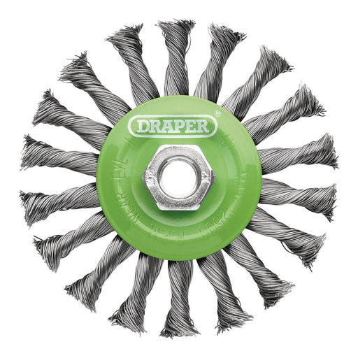 Draper Stainless-Steel Twist-Knot Flat Wire Wheel Brush, 115mm, M14 Draper - Town Tools