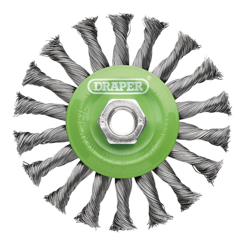 Draper Stainless-Steel Twist-Knot Flat Wire Wheel Brush, 115mm, M14 Draper - Town Tools